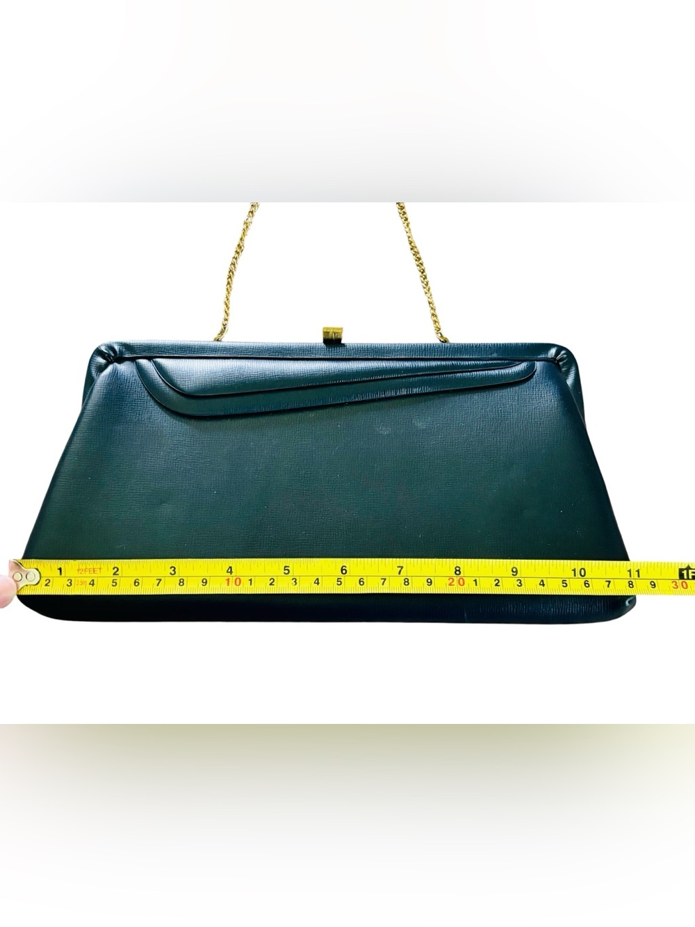 Vintage MCM Navy Gold Tone Chain-Handle Evening Clutch - Picture 9 of 10